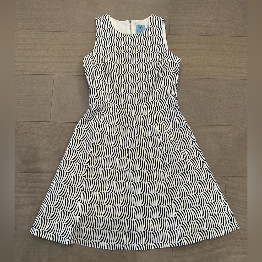 CeCe Fit and Flare Dress, Black/White, Size 2